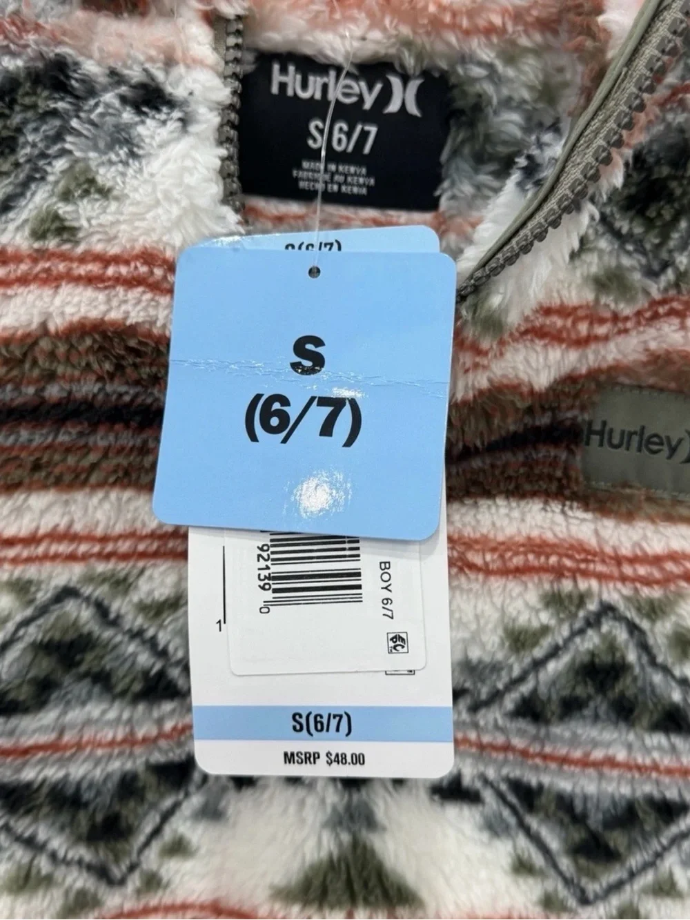 NEW Hurley Boy's Sherpa Plush Printed Quarter-Zip Jacket Size S(6/7) NWT